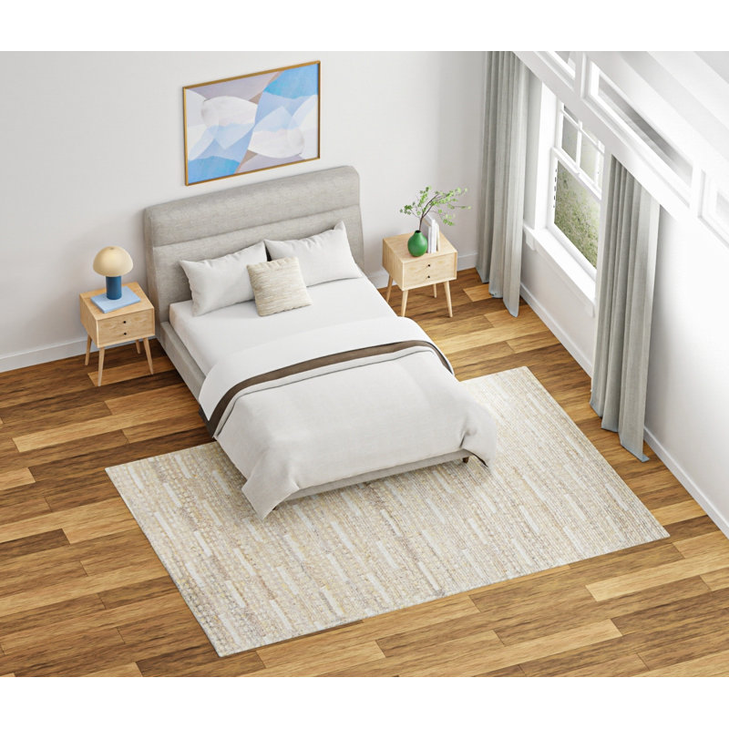 Handmade Beige and Light Brown Wool Rectangular Area Rug 8'6" x 11'6"