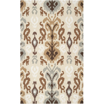 Tapis crocheté à la main kaki / brun clair Diavion Ikat