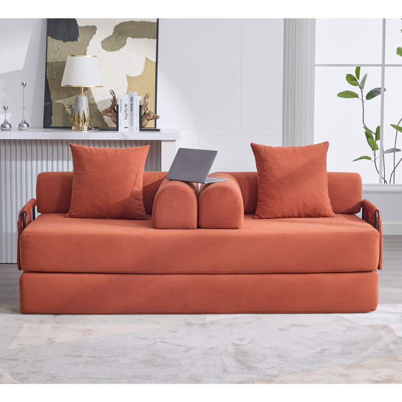 Canapé-lit pliable à plancher à compression - sans assemblage, Velours côtelé orange, Oui