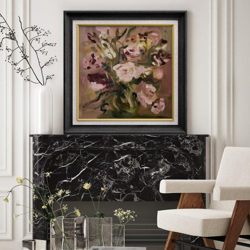 Doux rose, impressionniste, impression sur papier encadrée, Cadre noir de qualité supérieure, H 26 po x l 26 po x P 1,5 po