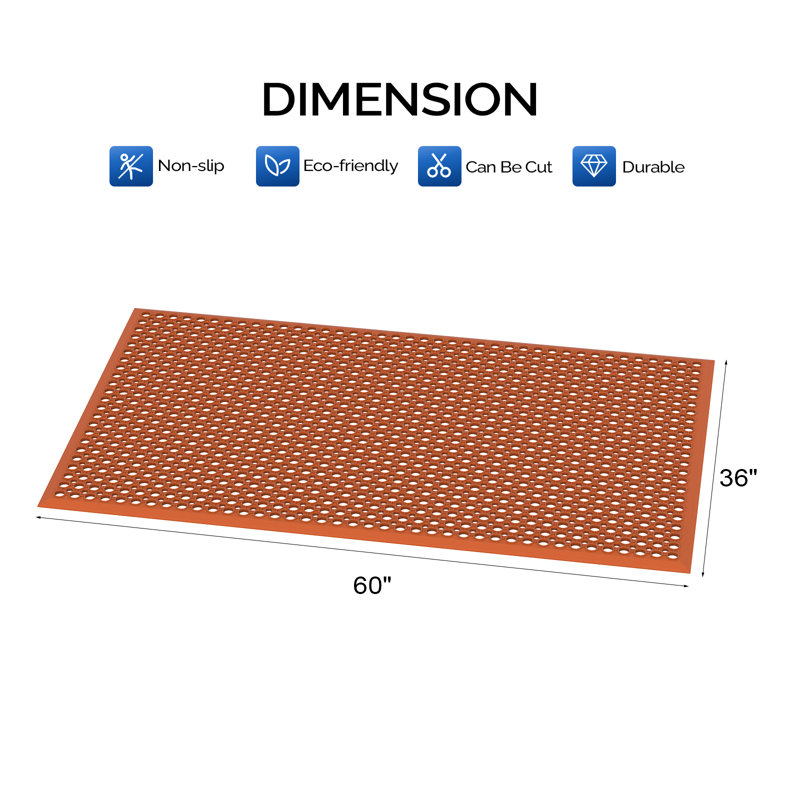 Kitchen Industrial Multi-Functional Anti-Fatigue Drainage Rubber Non-Slip Mat, 35.98" L x 60" W