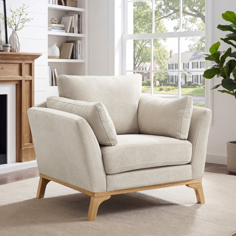 Fauteuil de 41,7 po de largeur Ljubinko, Sergé de polyester blanc fumée