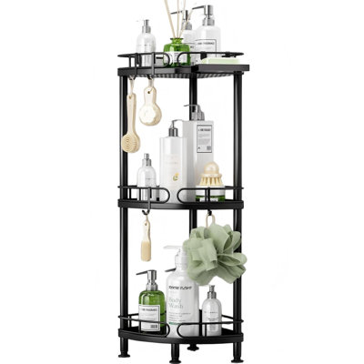 3 Tier Rustproof Metal Shower Organizer Stand with Soap Holder and 4 Hooks,Black