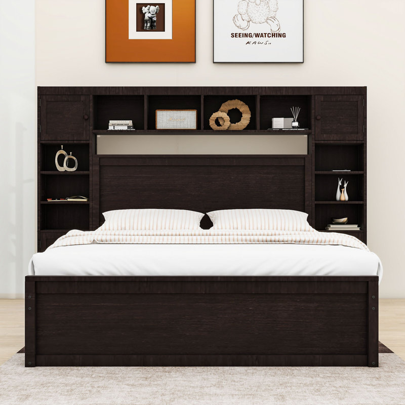 4 Drawers Wood Platform Bed with Cabinet, Espresso