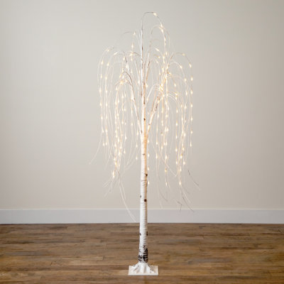 6ft. Pre-Lit Artificial White Weeping Willow Tree with 160 Warm White LED Lights