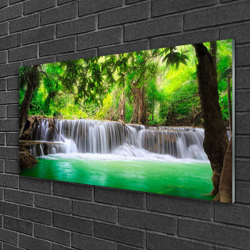 Glasbild Natur Wasserfall See Wald