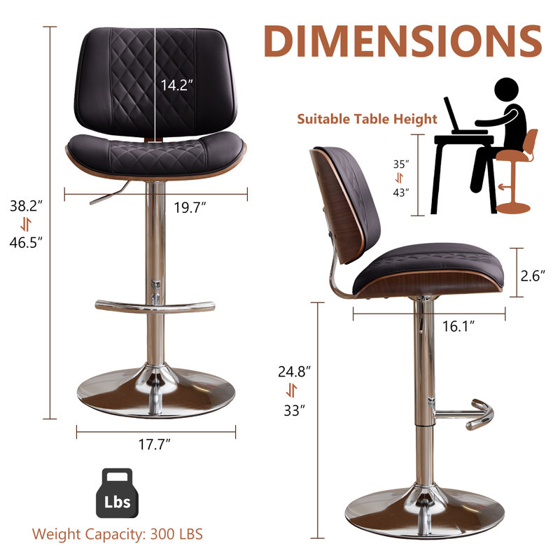 Ensemble de 2 tabourets de bar Modern, Brun, 2