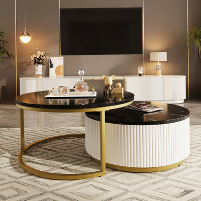 Table basse gigogne moderne cannelée avec tiroir Modern