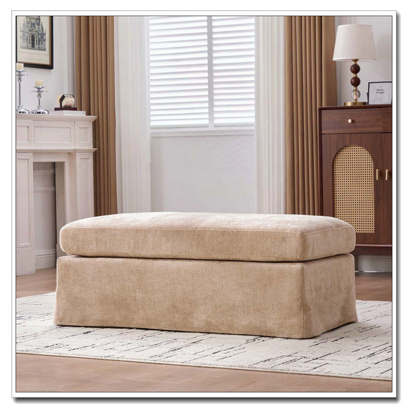 Upholstered Chenille Ottoman, Wheat