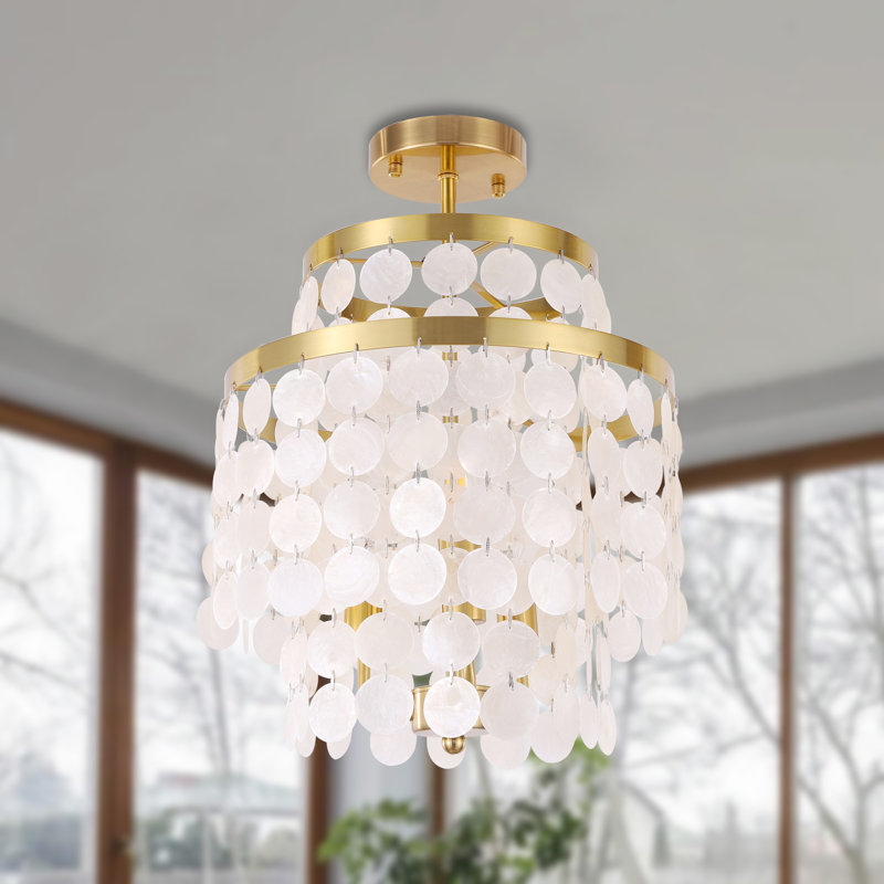     3-lights Shell Ceiling Light Fixtures Modern Brass Gold Semi Flush Mount Ceiling Light