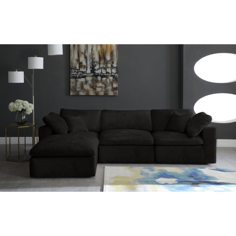 Canapé modulaire en velours et chaise longue avec repose-pieds de 119 po, Velours noir