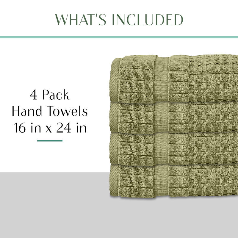 Willow 4 Pieces Hand Towel Set – 100% Combed Cotton, Premium Quality 630 GSM, Green, Ultra-Soft & Highly Absorbent (4 Hand Towels)
