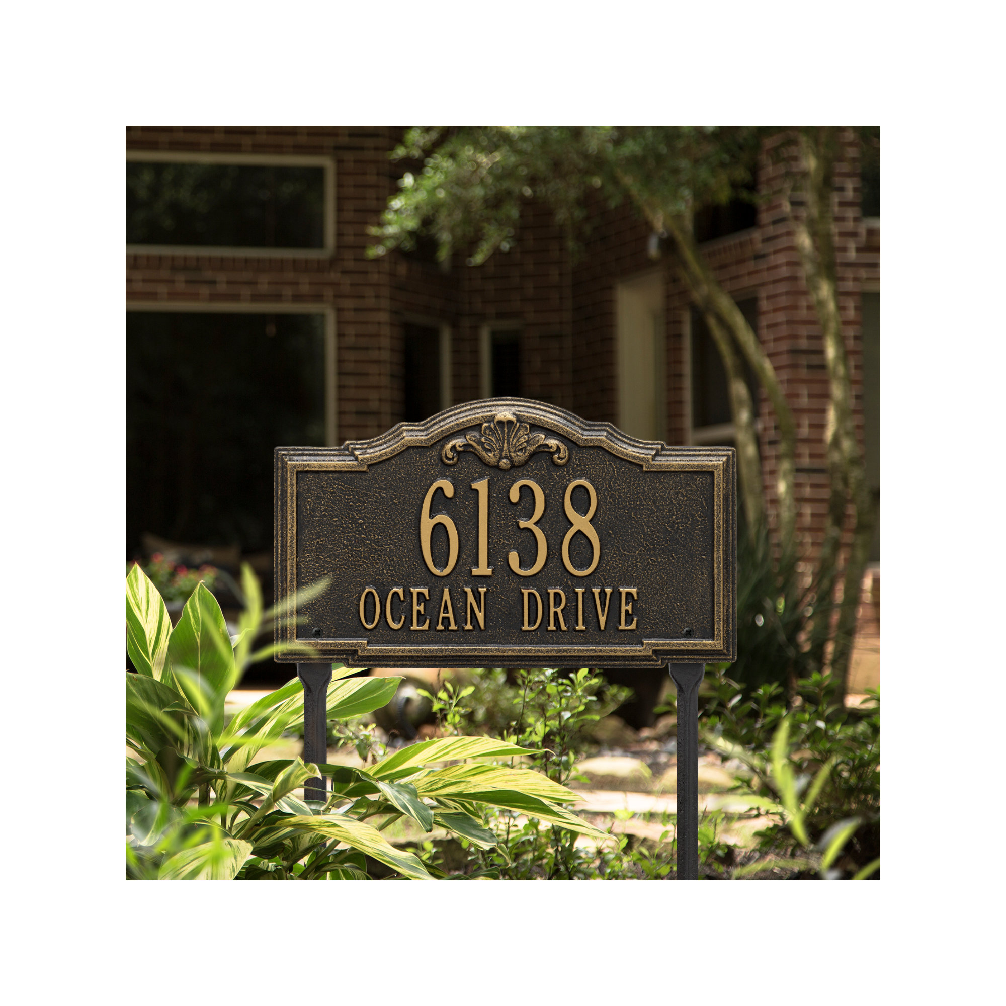 Gatewood Personalized Standard 2-Line Lawn Address Sign, Yes, Black/Gold