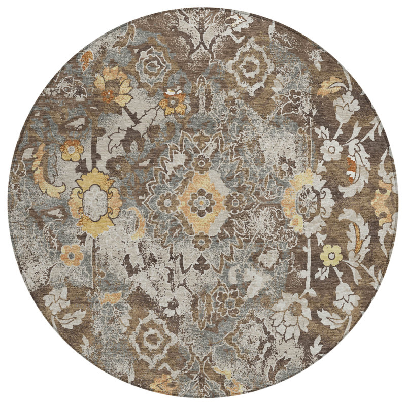 Machine Washable Indoor/Outdoor Chantille ACN2791 Global Rug, 8' Round, Brown
