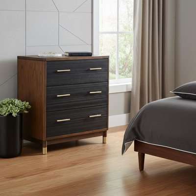  Commode 37 po à trois tiroirs en bois massif brun et noir