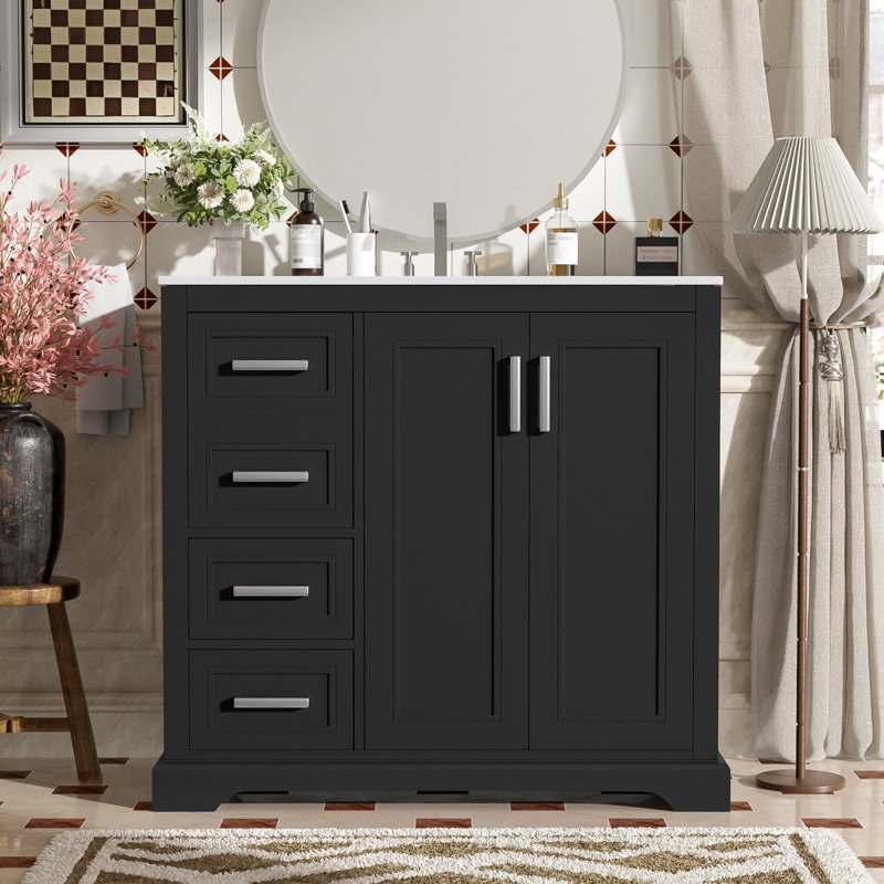 36'' Single Bathroom Vanity With Top, Black