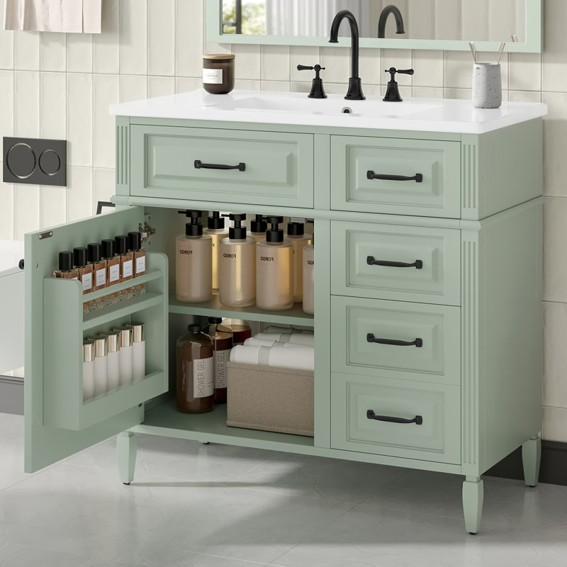Meuble-lavabo 36 po avec comptoir en céramique, Vert