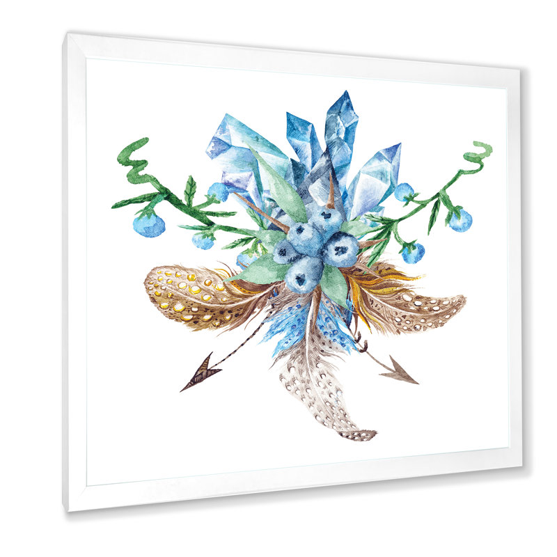 «Fresh Tribal Vignette Wild Forest Wreath Design I», peinture sur toile, H 36 po x l 36 po x 1,5 po, Cadre photo blanc