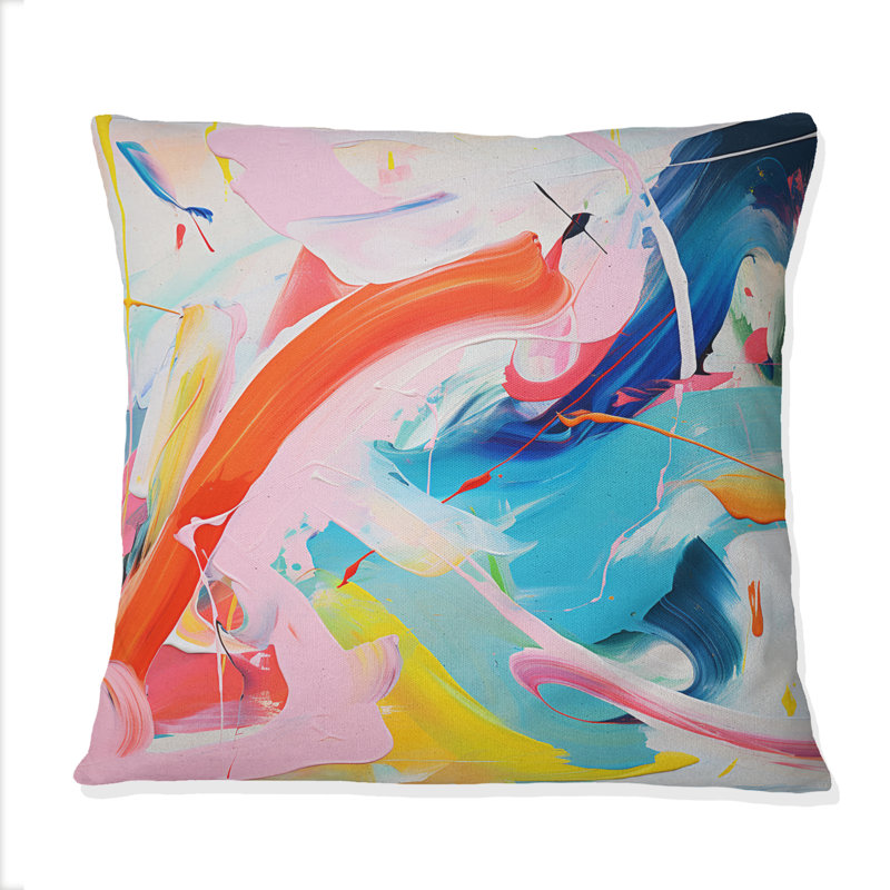 Coussin décoratif rose et bleu Rhyth and Flow I - Abstract Shapes