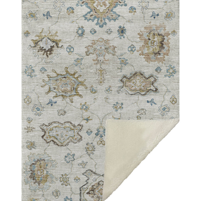 Jeté en sherpa One Pixie Street 50 "x 70", Beige / gris / bleu sarcelle / bleu marine