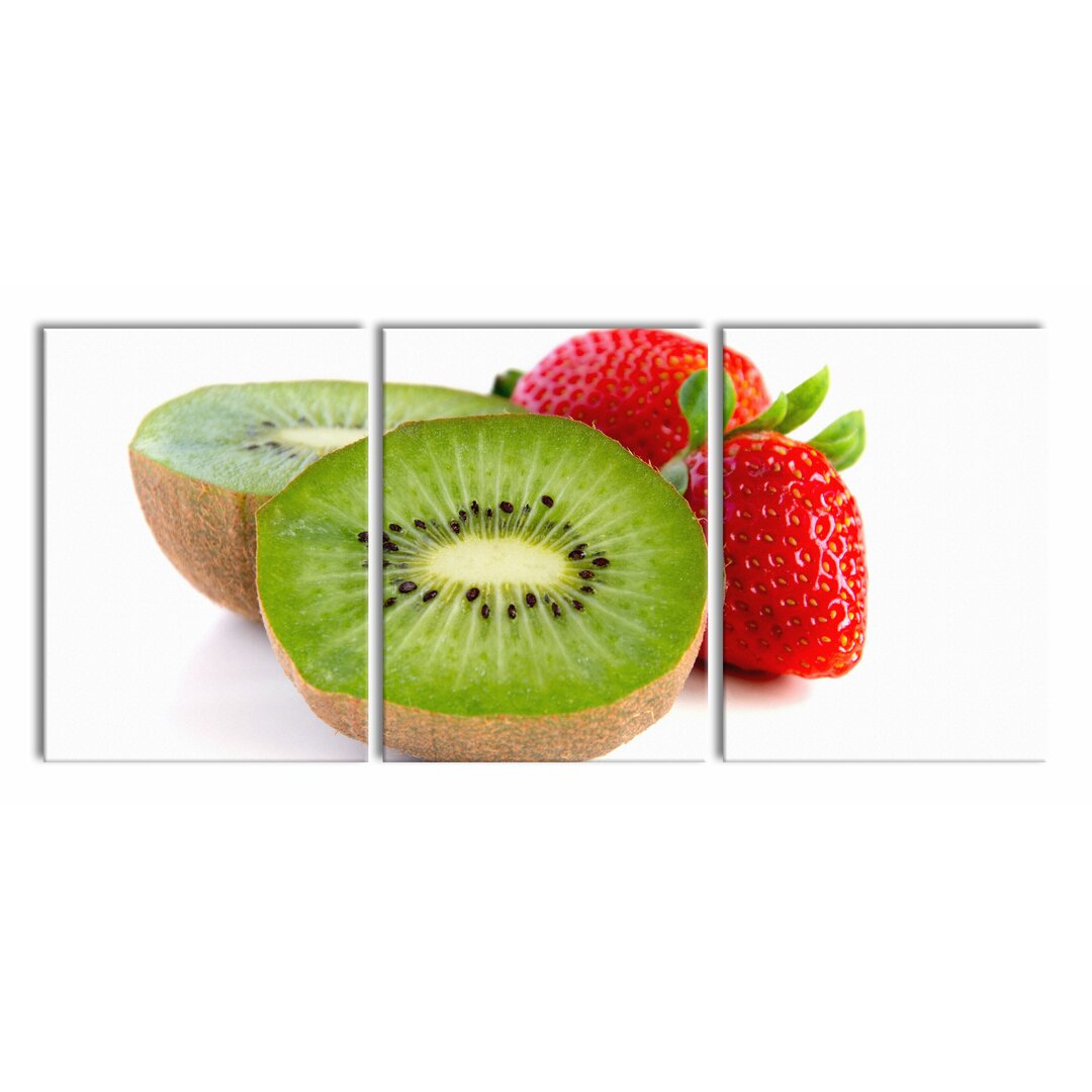 3-tlg. Leinwandbilder-Set Kiwi und Erdbeeren