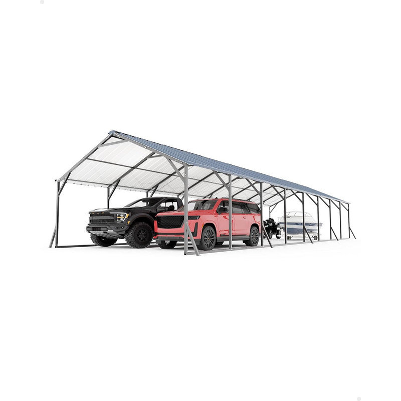 20x40 FT Metal Carport, Enclosed Shelter with Vertical Roof for Trucks & Boats, 11.83' H x 19.67' W x 39.5' D