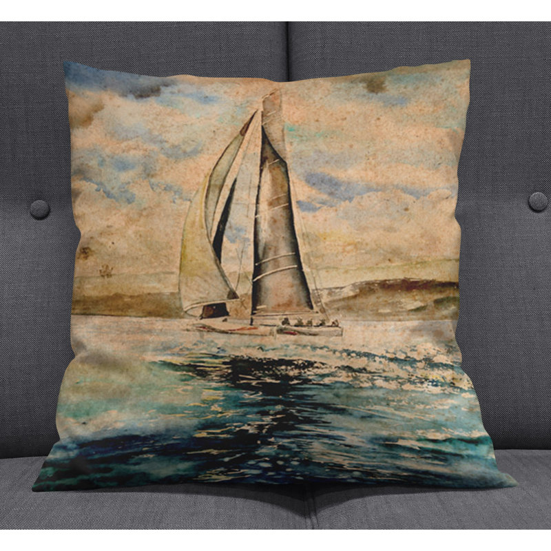 Throw Pillow With Insert, 16"H x 16"W, Blue/Brown 1