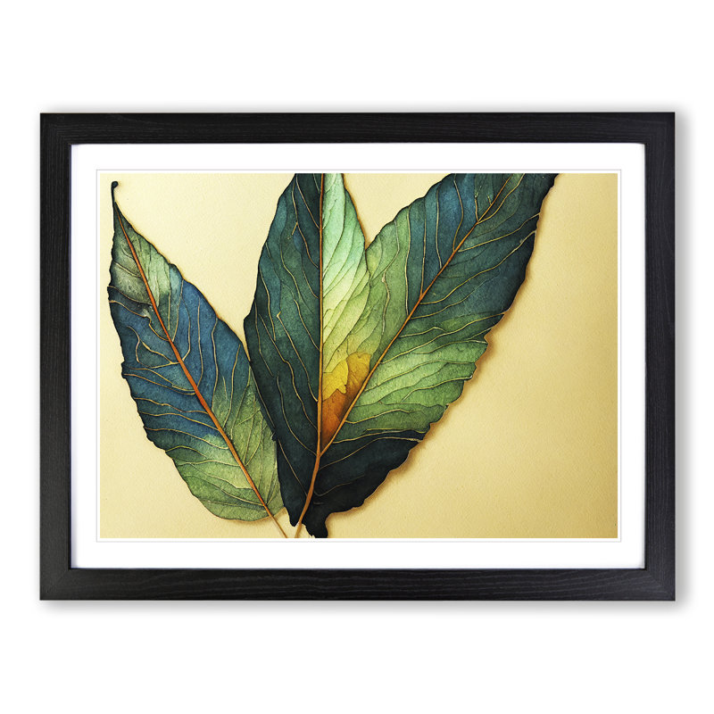 XH1022-7162X Pretty Leaf - Single Picture Frame Print, Black Framed, 46cm H x 64cm W x 2cm D