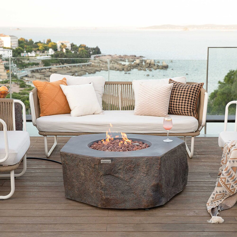 Columbia 42" Outdoor Concrete Fire Table 45,000 BTU - Includes Lava Rocks & PVC Cover, Natural Gas
