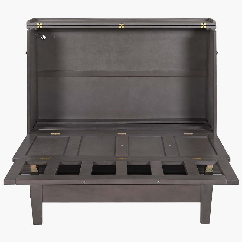 Armoire-lit avec commode en pin massif avec station de charge, gris, Grand