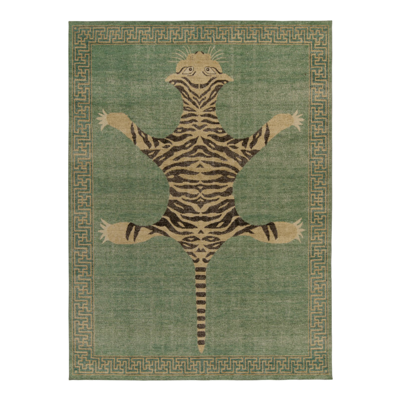 Distressed Homage Hand Knotted Wool Animal Print Area Rug, Rectangle 15' x 24'