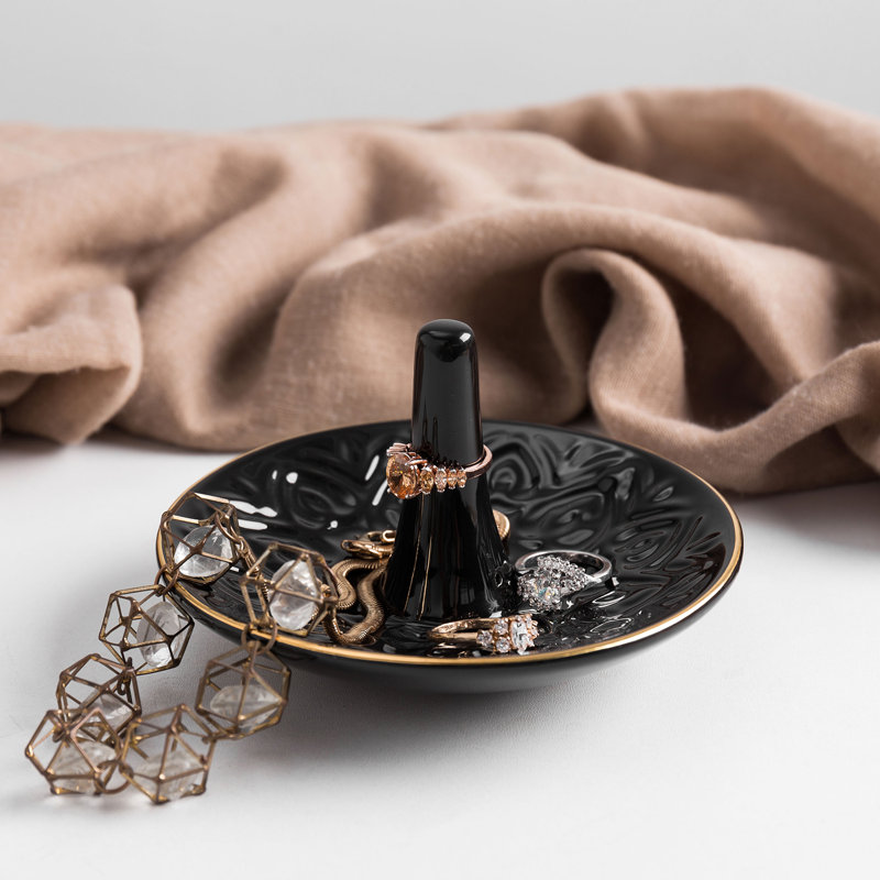 Ceramic Trinket Tray Jewellery Storage Display Ring Holder, Black