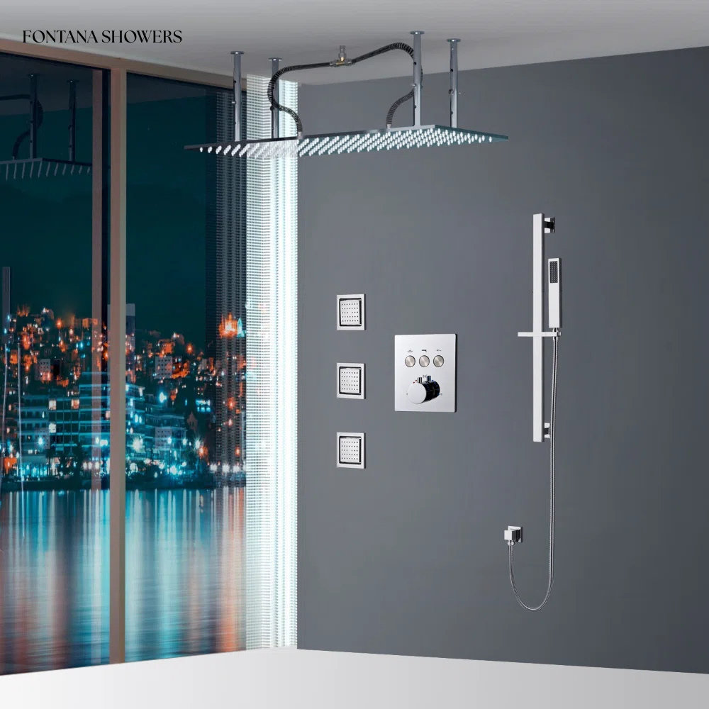 FontanaShowers Voghera 20 40in Chrome LED Ceiling Mount Rainfall Shower ...
