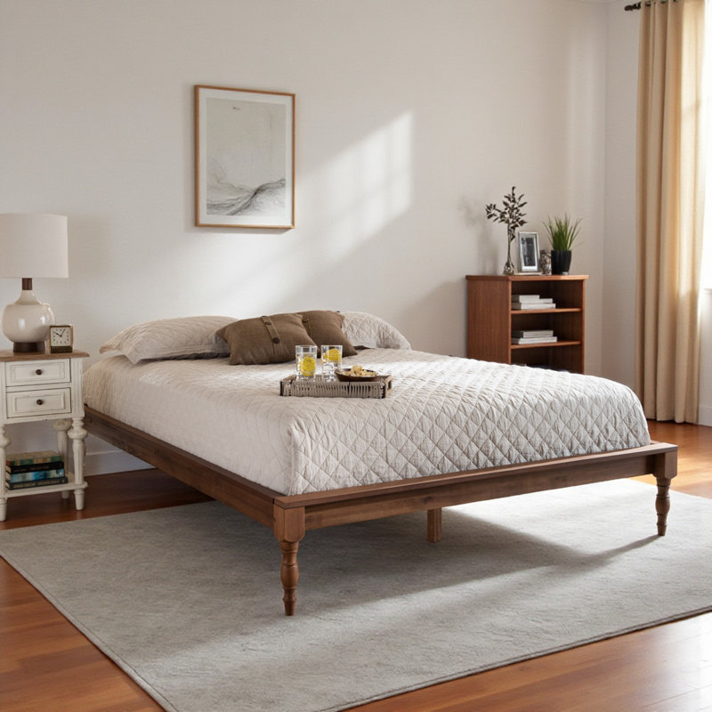 Galle, Turned Legs, Queen Platform Bed, Brown, 65.00'' W X 86.40'' L X 13.60'' H, Queen
