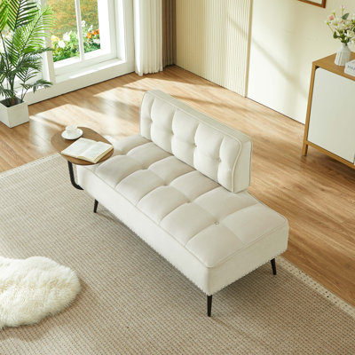 54-Inch Modern Two-Seater Velvet Sofa with Backrest & 360° Rotating Side Table - Includes Bench and Ottoman, Plush Cushions, Space-Saving Design for Living Room, Bedroom, Apartment
