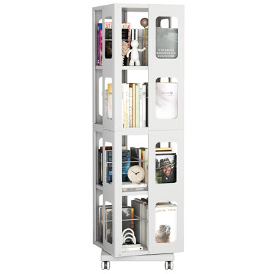 Nouvelle étagère pivotante blanche 4 All avec roulettes à 360°, structure robuste, mouvement fluide, faible encombrement et rotation avantageuse.