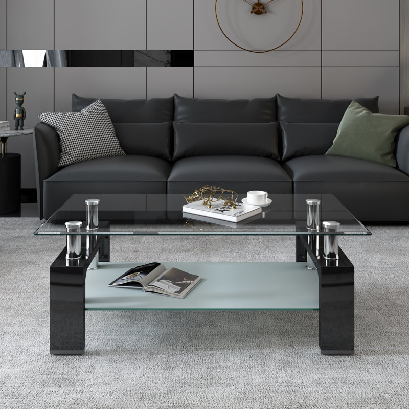 Michiko cocktail table,living room table,Rectangle Coffee Table with storage, Black