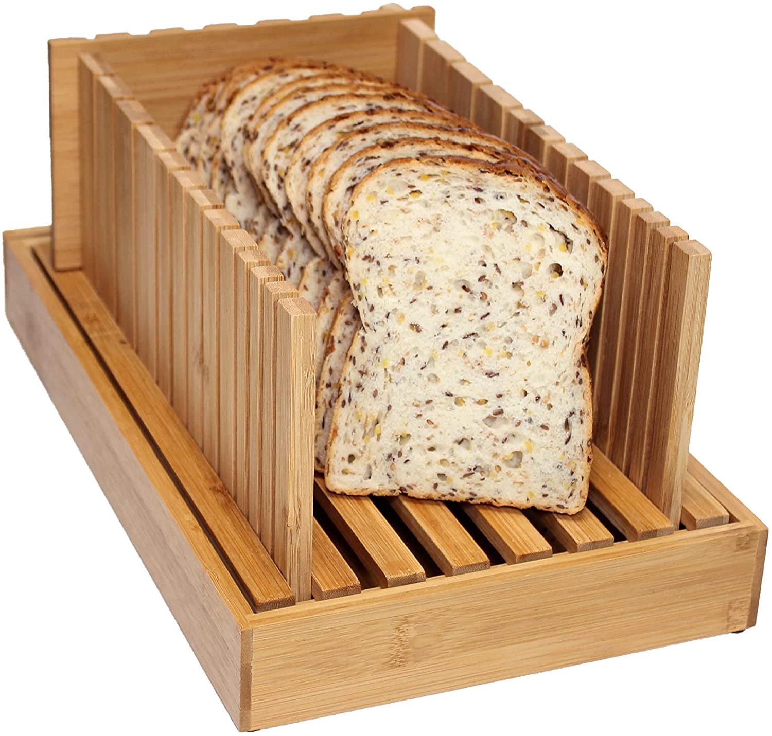 Belfry Kitchen Bamboo Bread Slicer Guide Wooden Board Cutter With Crumb