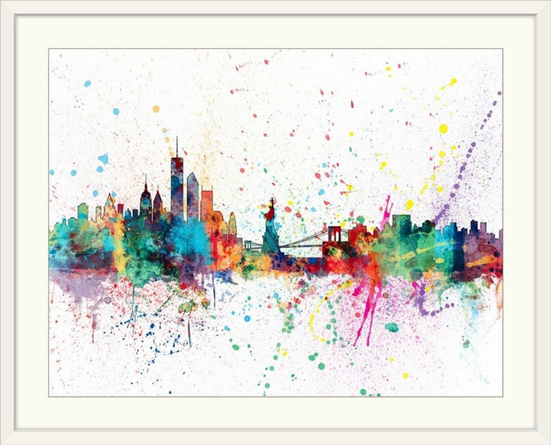 «Francy New York Skyline» par Michael Tompsett, impression, H 20 po x l 24 po x P 1 po, Cadre blanc