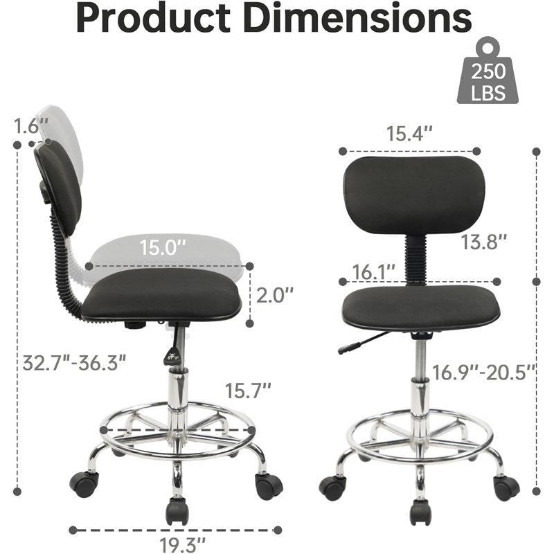 Tabouret pivotant bas et large avec dossier, fauteuil de salon à hauteur réglable avec repose-pieds pour spa Spa