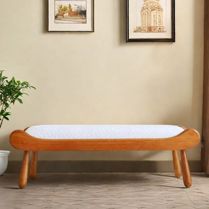 Banc en bois d'agneau massif simple et rétro, H 17,72 po x l 62,99 po x P 17,72 po