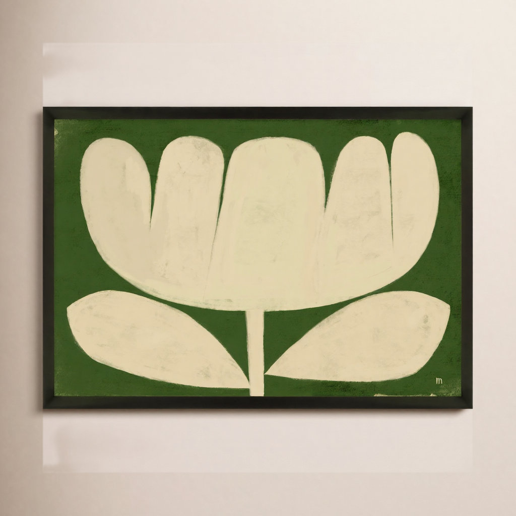 Flower on Green Painting, Black, 26.5" H x 38" W x 1.25" D