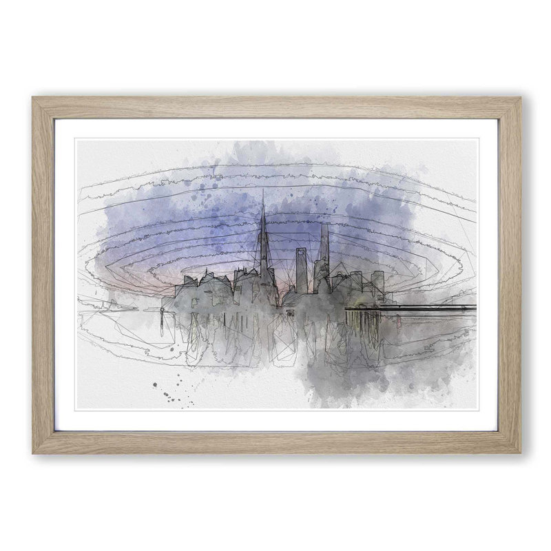 Evening Reflections of Shanghai in Abstract - Picture Frame Graphic Art Print, 36cm H x 48cm W x 2cm D, Oak Framed