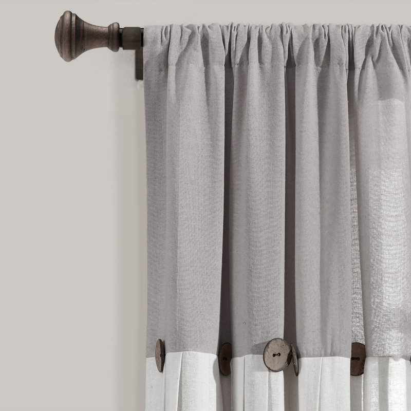 Gray and Off-White Linen Button Window Curtain Panel