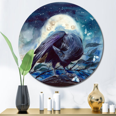 Raven On The Tree Branch With Shining Moon " Raven On The Tree Branch With Shining Moon "