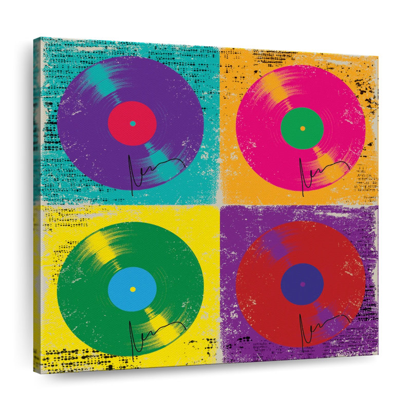 Bonbons disques vinyles sur toile, H 30 po x l 30 po x P 1,25 po