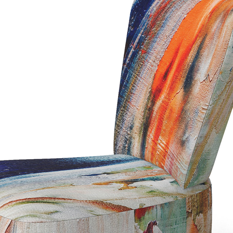 Accent Chair, Beige Floral Pattern Upholstered Decor - Beige Floral Pattern II, Dark Blue/Orange/Beige