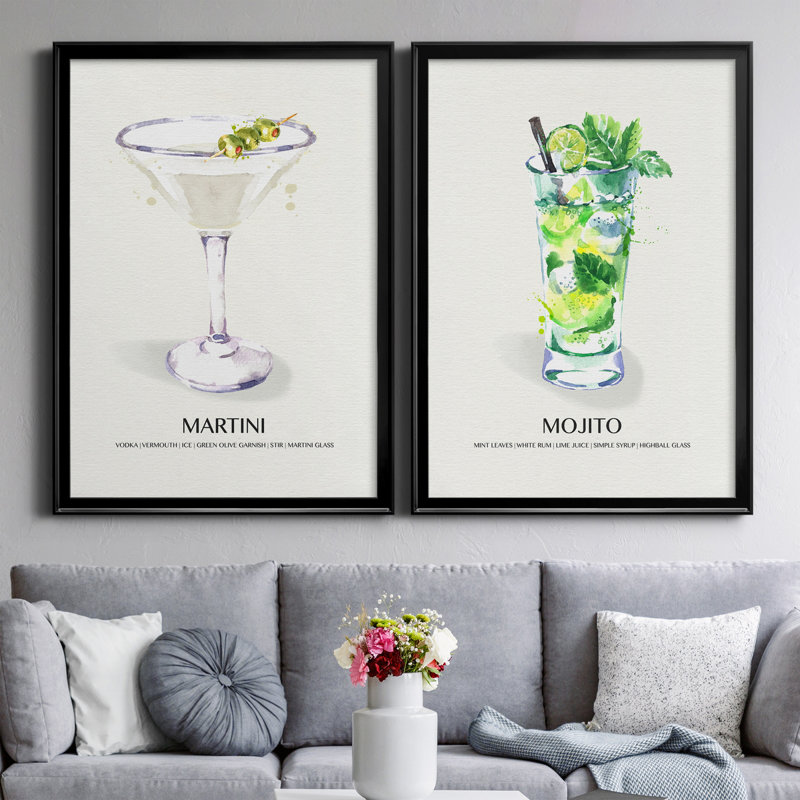 Reproduction encadrée de qualité supérieure Martini - prête à être accrochée, Noir, H 26,5 po x l 73 po x P 1,5 po