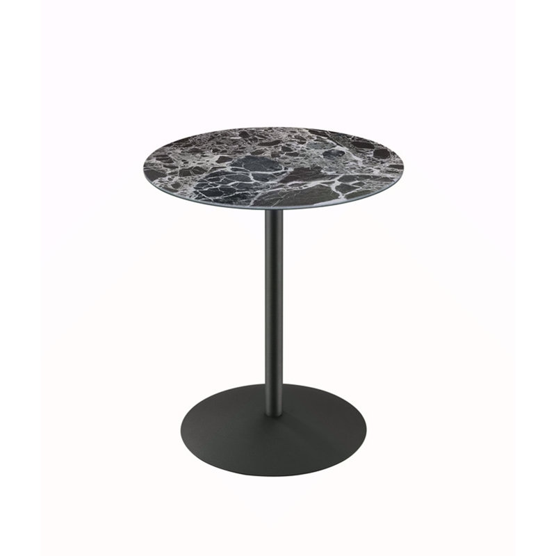17.5"W End Table With Black Marble Textured Top, Black/White