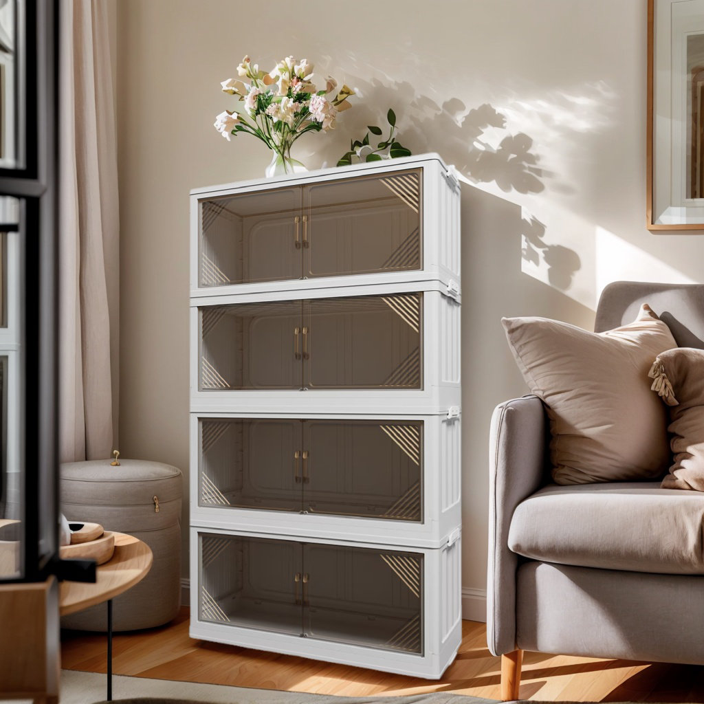 Rebrilliant Transparent Foldable Plastic Storage Cabinets - Stackable ...